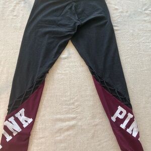 Victoria secret PINK leggings charcoal gray and burgundy size medium